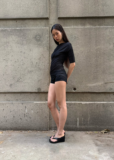 Draped Half Sleeve Top - Black
