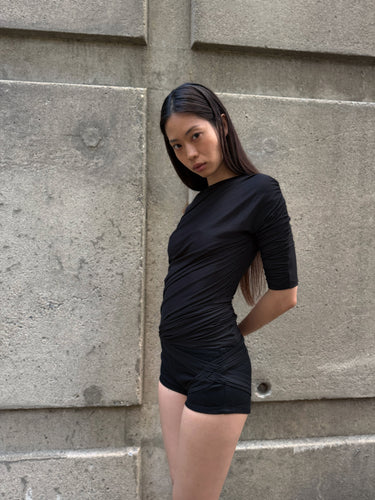 Draped Half Sleeve Top - Black