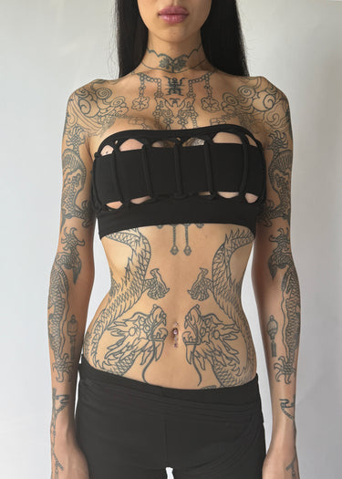 Knotted Knit Crop Top - Black