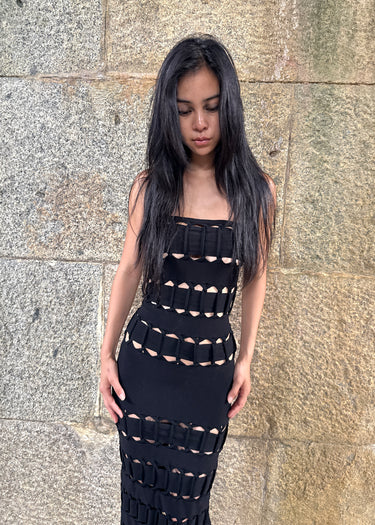 Knotted Knit Column Maxi Black