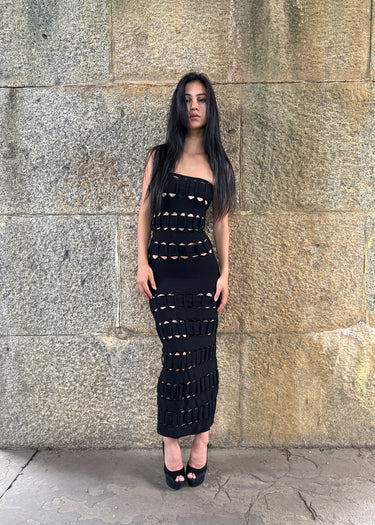 Knotted Knit Column Maxi Black
