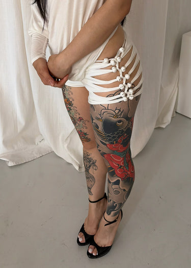Looped Beaded Hotpants - White