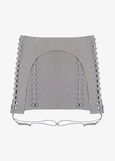 Knotted Knit Miniskirt - Celadon Grey