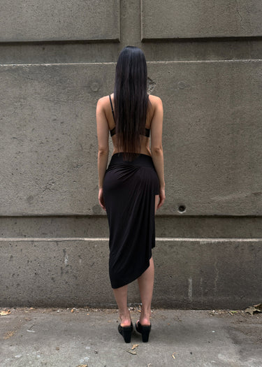 Midi Draped Skirt Short - Black