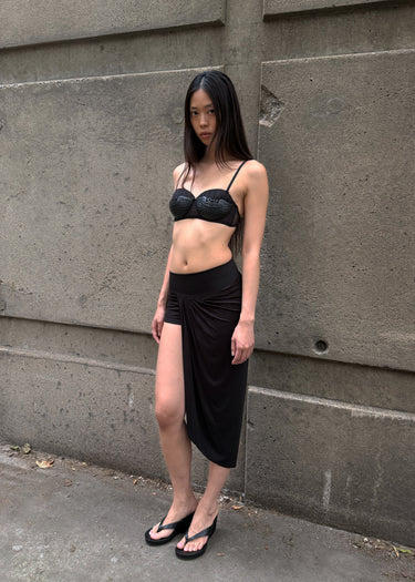 Midi Draped Skirt Short - Black