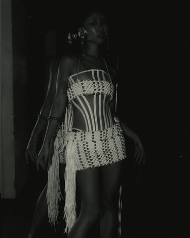 Marx Mae wearing Shawna Wu White Handknot